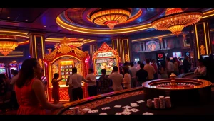 Play the Raja Barong slot machine for exciting wins in a luxurious casino setting.