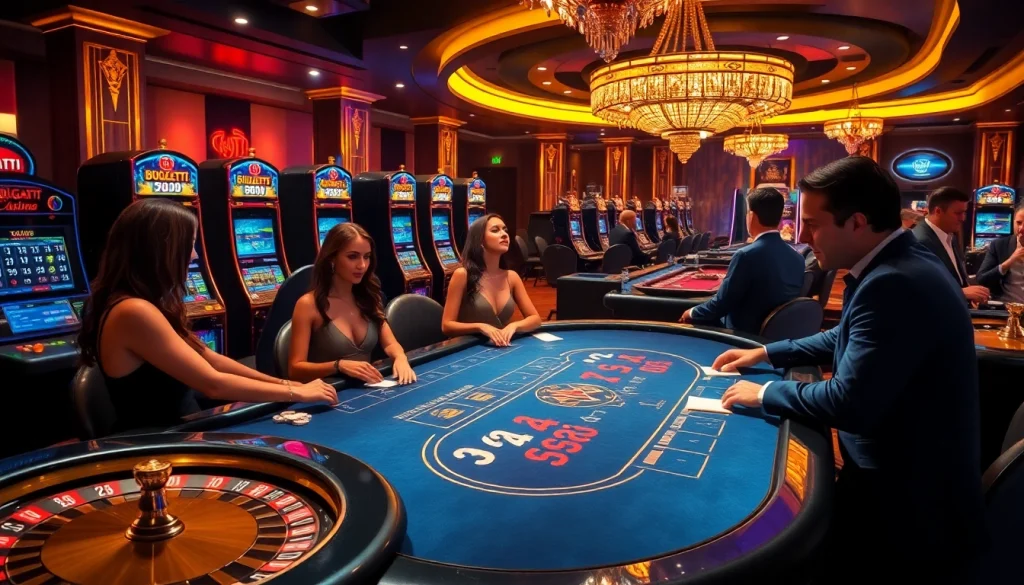 Gamblers enjoying an exciting experience at the Bugatti8-themed casino gaming table.