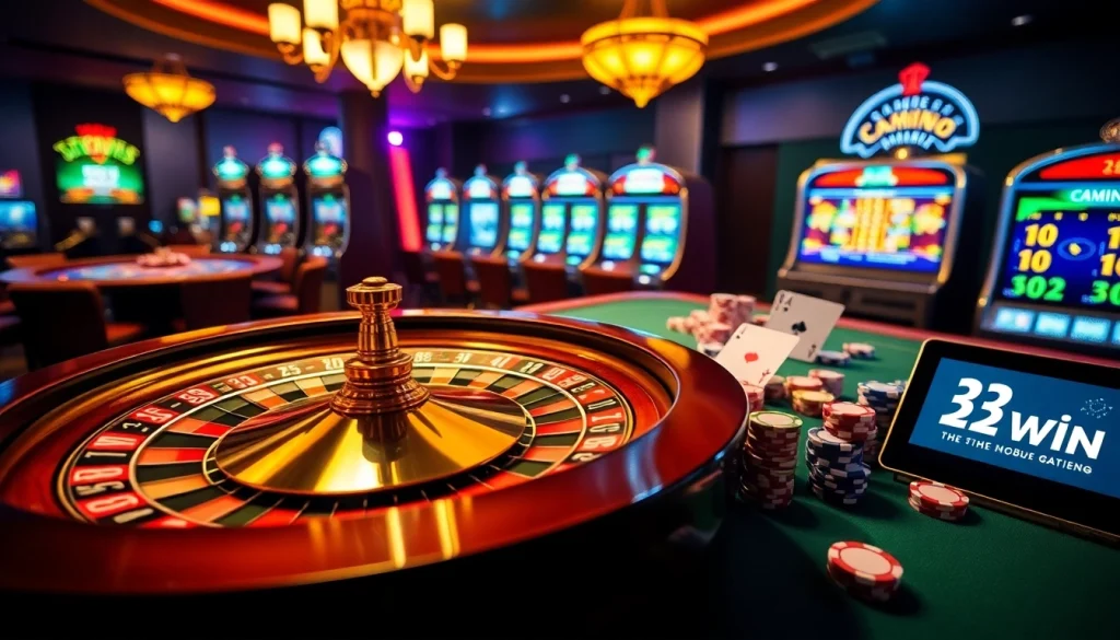 Experience thrilling gameplay at 32WIN with vibrant roulette and poker table action.