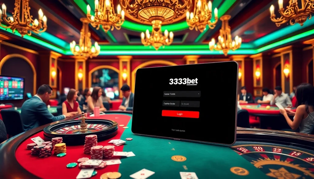Excited players engaging with the 333bet Login on a sleek casino gaming table.