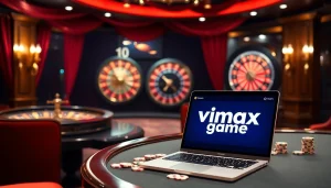 Experience the thrill of vmax game as players engage in high-stakes poker at an elegant casino table.