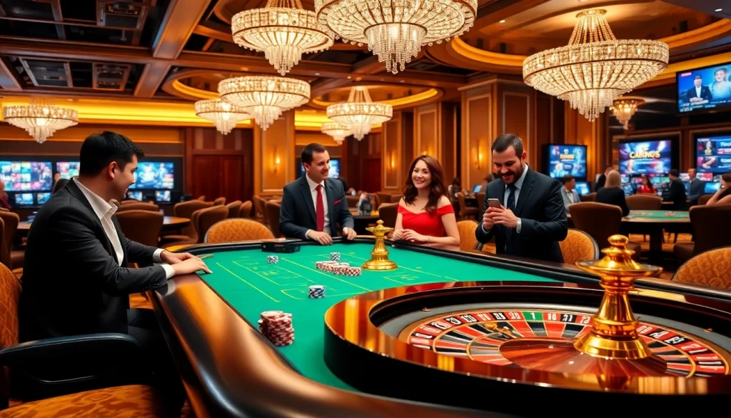 Experience the excitement of Casino QH88 with vibrant gaming tables and glamorous decor.