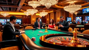 Experience the excitement of Casino QH88 with vibrant gaming tables and glamorous decor.