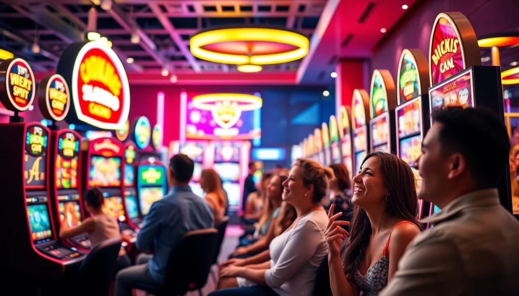 Rasakan keseruan Istana777 dengan pemain menikmati slot di lingkungan kasino yang cerah.