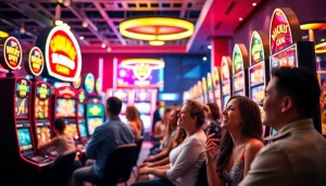 Rasakan keseruan Istana777 dengan pemain menikmati slot di lingkungan kasino yang cerah.