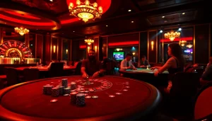 Players enjoying a poker game at new66 casino, immersed in exciting gameplay amidst vibrant casino ambiance.