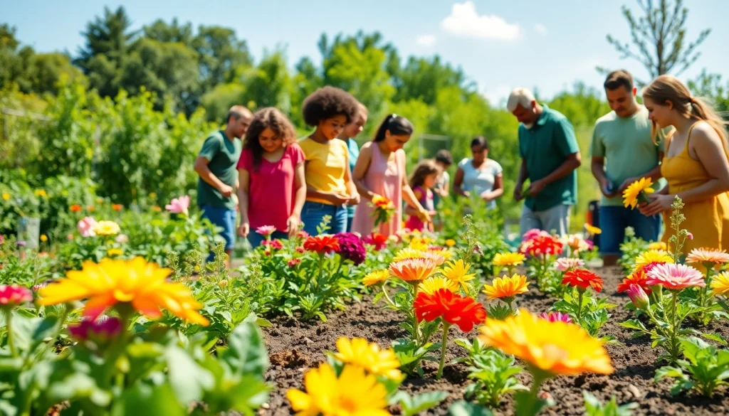 Engaged community participants in Gardening at a vibrant community garden.
