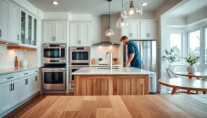 Showcase of a kitchen during home renovation process, highlighting modern design features and craftsmanship.
