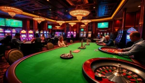Engage in thrilling bets with the dynamic atmosphere of 'ดูบอลสด777' in a high-end casino setting.