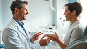 Consultation with a north edmonton orthodontist shows patient discussing braces options in a modern clinic.