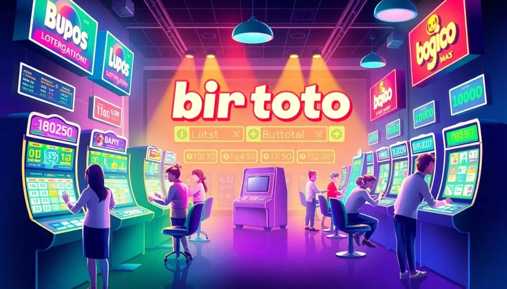 Adegan permainan dinamis menampilkan kegembiraan perjudian online Birutoto dengan warna-warna cerah dan desain modern.
