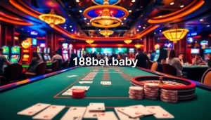 188bet.baby casino players enjoying high-stakes poker at an elegant table with vibrant chips.