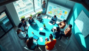 Engaged professionals discussing Business strategies in a modern office setting.