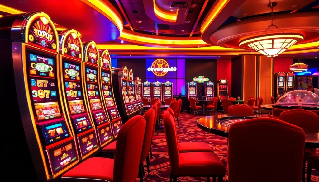 Menang besar di mesin slot Dewanaga89 yang menarik dalam suasana kasino yang hidup.