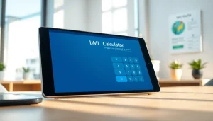 Engaging bmi calculator displayed on a digital device in a modern health office setting.