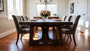 Admire a beautifully crafted Custom dining table in a modern dining setting with elegant chairs.