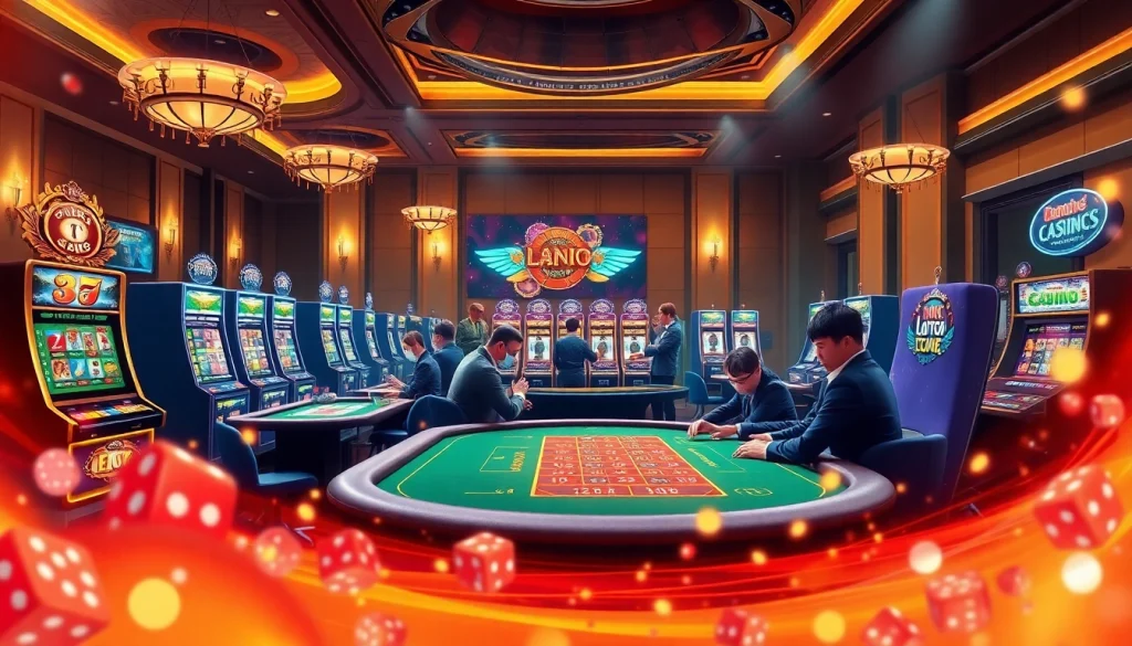 Engaging in high-stakes gaming at Loto188, with exciting visuals of casino tables and slot machines.