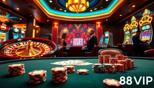 Experience high-stakes gaming action at S88VIP's luxurious poker tables and roulette wheel.