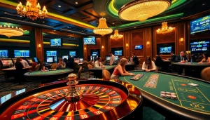 Players enjoying a thrilling game at a luxurious casino, highlighting the experience at https://bong99.pro/.