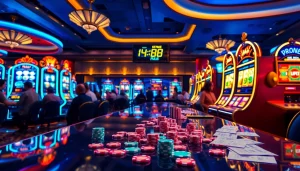 Rasakan kemenangan slot pulsa melalui adegan kasino yang hidup penuh warna, dipenuhi kegembiraan dan potensi kemenangan.