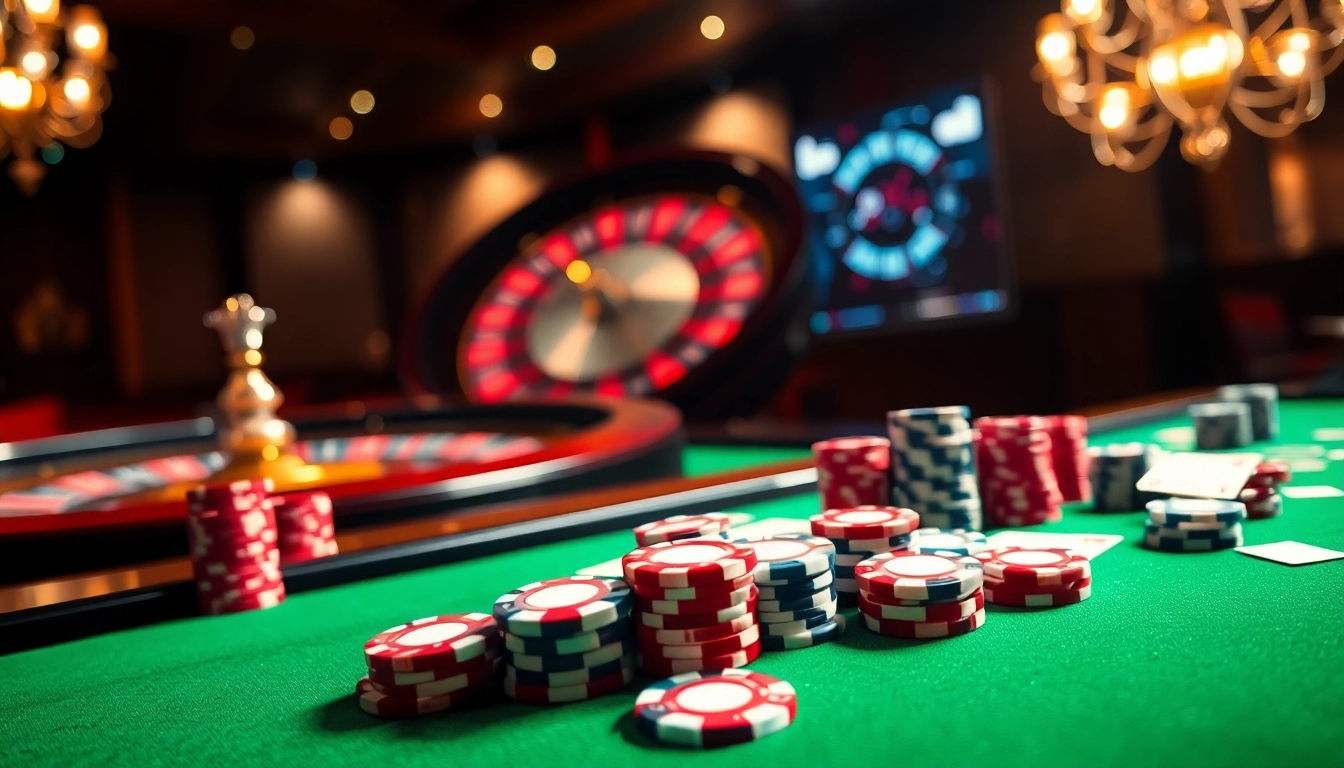 SODO casino scene with vibrant poker chips and players at the table, capturing the excitement of gambling.