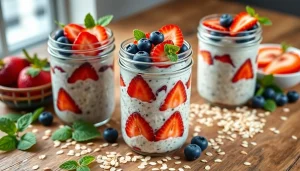 Savor delicious overnight oats in mason jars at https://masonjarbreakfast.com, beautifully styled with fresh fruits.