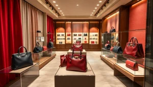레플리카 핸드백을 전시한 고급 부티크의 세련된 모습