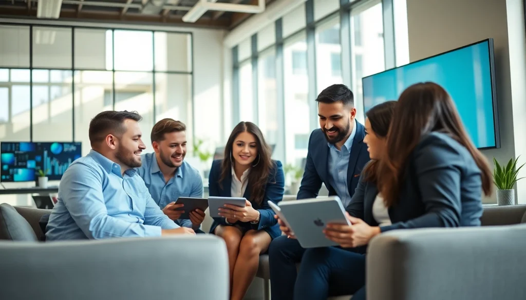 Enhance competitive intelligence for sales with a collaborative team in a modern office setting.