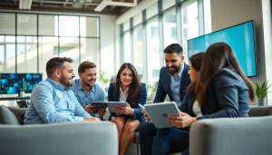 Enhance competitive intelligence for sales with a collaborative team in a modern office setting.