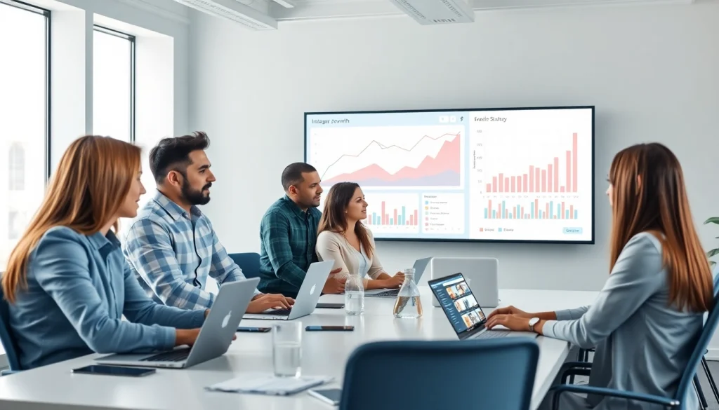 フォロワー買う日本人の戦略会議でチームが参加し、フォロワー成長を分析中