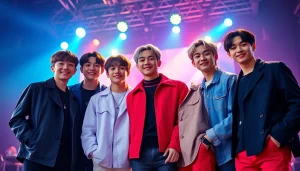 Energetic pose of the bts members showcasing their individual styles and camaraderie.