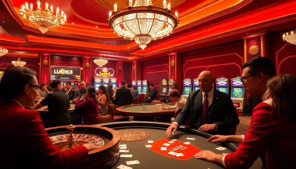 Người chơi tham gia tại bàn casino LUCK8 với sự hồi hộp của roulette và poker.