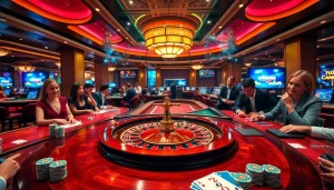 Experience thrilling gameplay at https://rr88.navy/ with vibrant casino tables, cards, and roulette wheels.