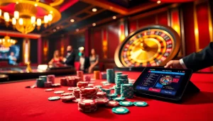 BDJL gaming experience with poker chips and a spinning roulette wheel in a luxury casino.
