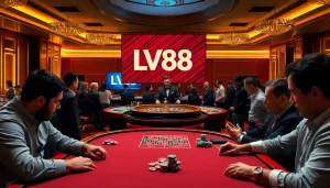 Players enjoying a thrilling game at LV88 casino with vibrant roulette and poker action.