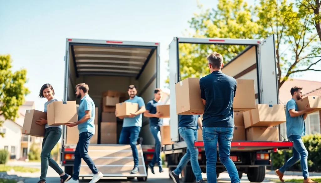 Umzugsfirma packers efficiently loading boxes into a truck for a smooth move.