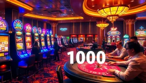 Experience the thrill of slot depo 1000 at a luxurious casino filled with vibrant slot machines and excited players.