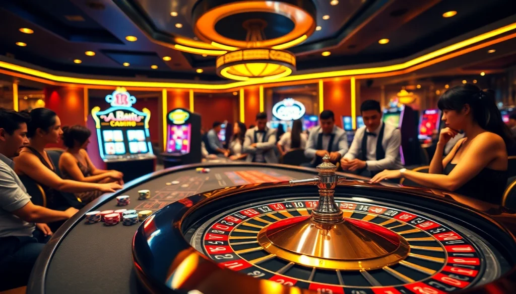S8 players enjoying a thrilling game at a luxurious casino with roulette and poker elements.