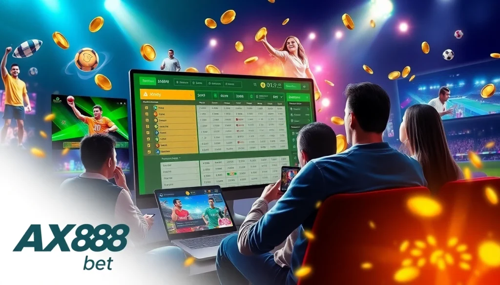 Giao diện người dùng hấp dẫn của nền tảng AX88 Bet trực tuyến với người dùng đa dạng đang tham gia cá cược.