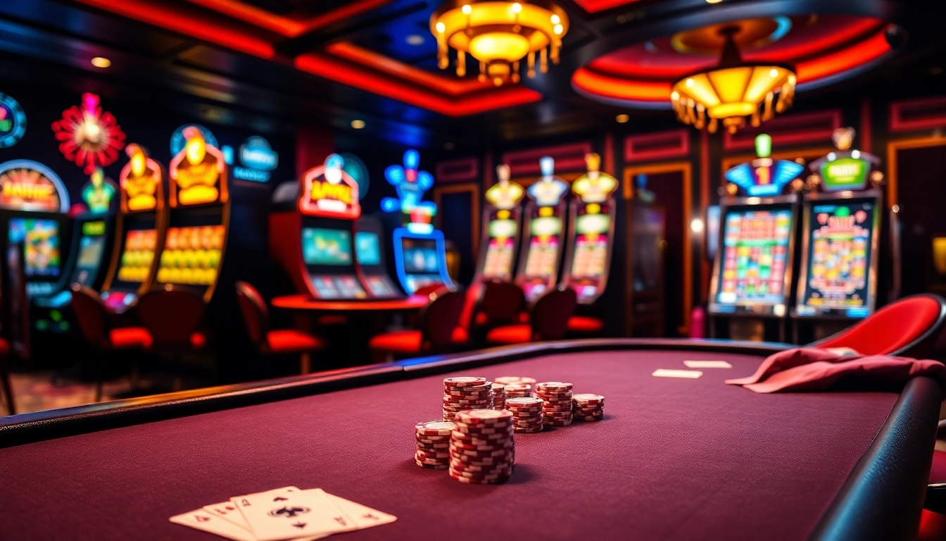 Engaging scene of a vibrant casino highlighting a hidden wiki onion site with poker chips and cards.