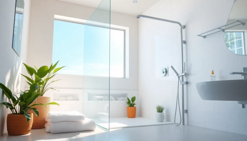 Enhance your experience with a bright sunny shower in a modern bathroom setting.