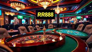 Exciting RR88 casino gaming scene with roulette and online interfaces.