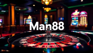 Experience thrilling games at Man88's vibrant casino tables with roulette, cards, and vibrant chips.
