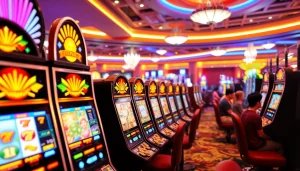 Menikmati slot depo 1k dengan mesin slot berwarna-warni di kasino yang ceria.