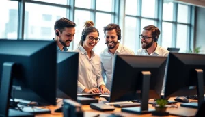 IT support team collaborating on nonprofit it support solutions in a modern office.