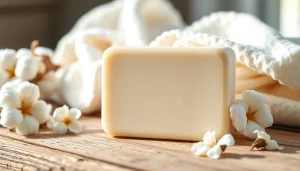 A laundry soap bar highlighted against soft fabrics, showcasing its smooth texture and inviting atmosphere.