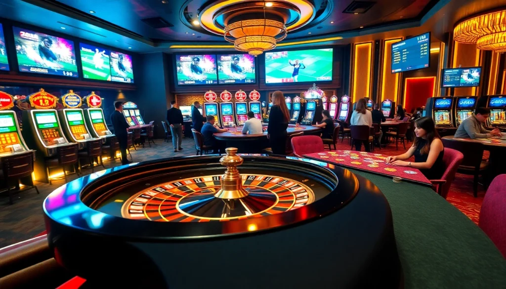 Experience KQBD live with exciting casino elements including roulette tables and dynamic gambling scenes.