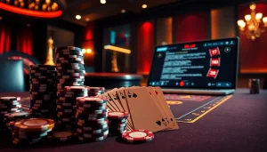 The hidden wiki reveals thrilling poker strategies with vibrant chips and cards at a luxury casino table.