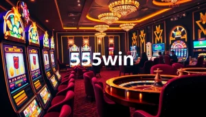 Players enjoying an exciting casino experience with 555win slot machines and poker chips.