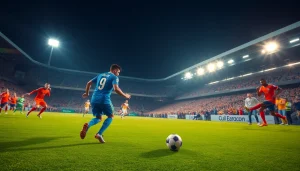 ฟุตบอลคืนนี้ เกมฟุตบอลที่น่าตื่นเต้นกลางคืนพร้อมนักกีฬาในสนามกีฬา